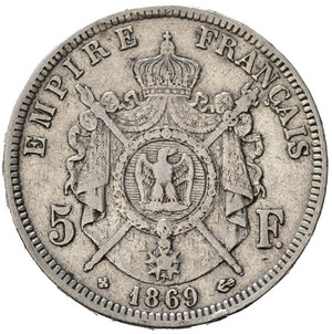reverse: FRANCIA. Napoleone III. 5 Francs 1869 BB (Strasburgo). Ag. qBB