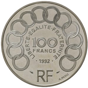 obverse: FRANCIA. 100 francs - 15 ecus 1992 