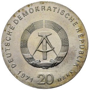 obverse: GERMANIA. DDR. 20 Mark 1971. Ag. KM32. FDC