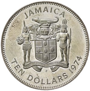 obverse: GIAMAICA. 10 Dollars 1974 
