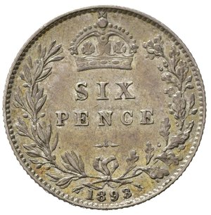 reverse: GRAN BRETAGNA. Victoria. 6 Pence 1893. Ag. Km 779. SPL