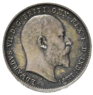 obverse: GRAN BRETAGNA. Edoardo VII. 3 Pence 1906. Ag. Km 797.2. qFDC