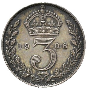 reverse: GRAN BRETAGNA. Edoardo VII. 3 Pence 1906. Ag. Km 797.2. qFDC