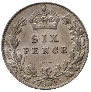 reverse: GRAN BRETAGNA. Edoardo VII. 6 Pence 1902. Ag. KM799. SPL