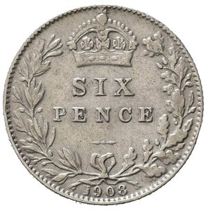 reverse: GRAN BRETAGNA. Edoardo VII. 6 Pence 1908. Ag. KM799. SPL