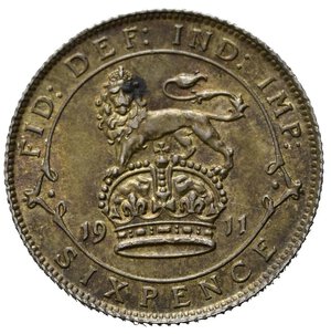 reverse: GRAN BRETAGNA. Giorgio V. 6 Pence 1911. Ag. Km 815. SPL