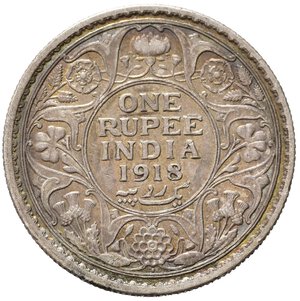 reverse: INDIA BRITANNICA. Giorgio V. Rupia 1918 (c). KM524. Ag. qSPL