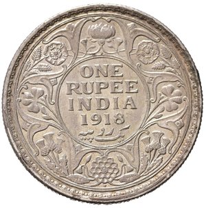 reverse: INDIA BRITANNICA. Giorgio V. Rupia 1918 (c). KM524. Ag. SPL