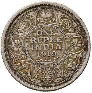 reverse: INDIA BRITANNICA. Giorgio V. Rupia 1919 (c). KM524. Ag. BB