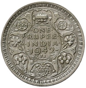 reverse: INDIA BRITANNICA. Giorgio VI. 1 Rupia 1942. Ag. KM557.1. SPL