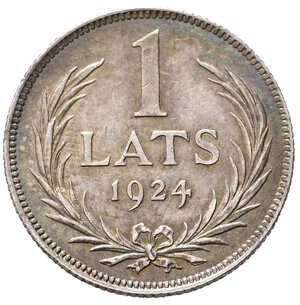 reverse: LETTONIA. 1 Lats 1924. Ag. KM7. SPL