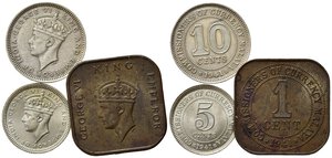 obverse: MALAYA. Giorgio VI. Serie di 3 valori 1941 (1,5,10 cents). SPL-FDC