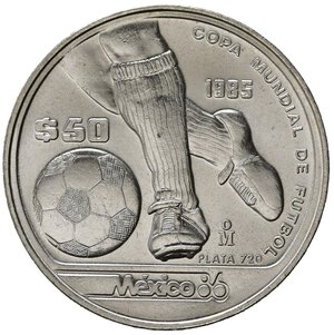 reverse: MESSICO. 50 Pesos 1985 Mondiali di calcio 1986. Ag. KM498. FDC
