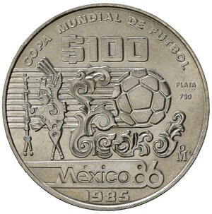 reverse: MESSICO. 100 Pesos 1985 Mondiali di calcio 1986. Ag. KM499. FDC