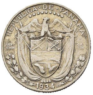 reverse: PANAMA. Repubblica. 1/4 di Balboa 1934. Ag. MB