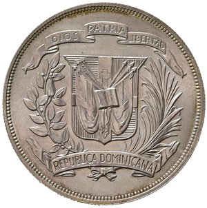obverse: REPUBBLICA DOMINICANA. 1 peso 1974. KM35. Ag. FDC