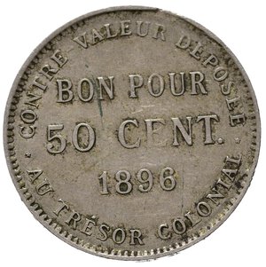 reverse: REUNION. 50 Centimes 1896. KM4. Ni. Rara. BB+
