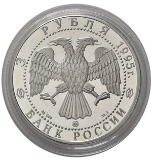obverse: RUSSIA. CCCP. Unione Sovietica. 3 Rubli 1995. Ag. PROOF