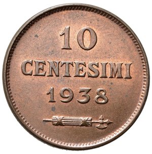 reverse: SAN MARINO. 10 Centesimi 1938. Cu. FDC