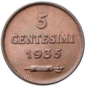reverse: SAN MARINO. 5 Centesimi 1935. Cu. FDC