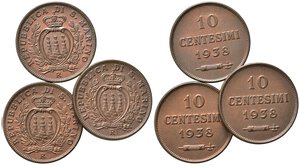 obverse: SAN MARINO. Lotto di 3 monete da 10 centesimi 1938 in alta conservazione. FDC