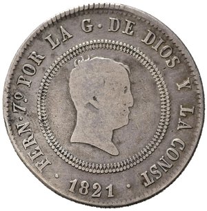 obverse: SPAGNA. Ferdinando VII. 10 Reales 1821. KM 560.2. Ag. MB