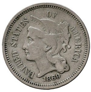 obverse: STATI UNITI. 3 Cents 1869. KM95. Ni. BB