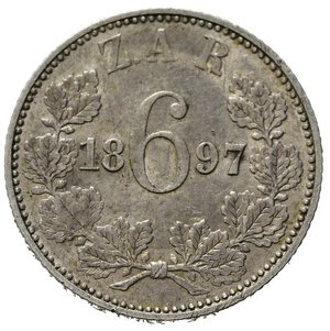 reverse: SUD AFRICA. Z.A.R. 6 Pence 1897. Ag. Km 4. BB+