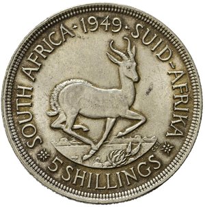 reverse: SUD AFRICA. 5 shillings 1949. KM 40.1. Ag.  Spl
