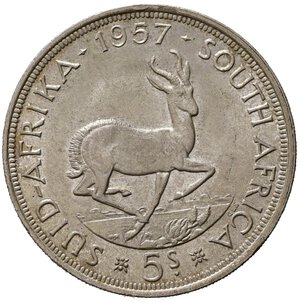 reverse: SUD AFRICA. 5 shillings 1957. KM52. Ag.  qFDC