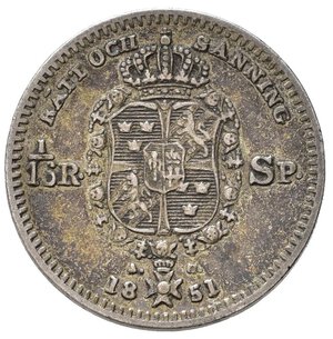 reverse: SVEZIA. Oscar I. 1/16 Riksdaler 1851 A G. KM665. BB+