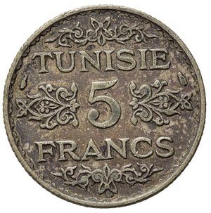 reverse: TUNISIA. 5 Francs AH1355 (1936). Ag. qSPL