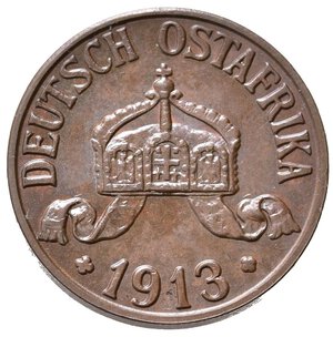 obverse: AFRICA ORIENTALE TEDESCA. DOA (Deutsch-Ostafrika). 1 Heller 1913. Cu. Km7. SPL