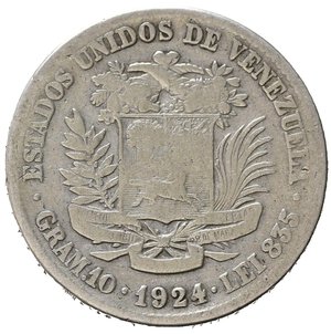 obverse: VENEZUELA. 2 bolivares 1924. Ag. MB