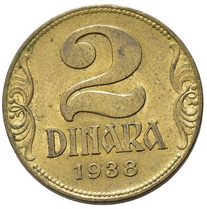 reverse: YUGOSLAVIA. 2 Dinara 1938. KM21. SPL