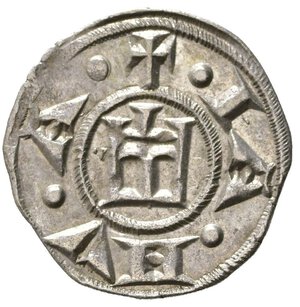 reverse: GENOVA. REPUBBLICA (1139-1339). Denaro Ag (0,82 g). D/ Castello. R/ Croce. MIR 16. SPL