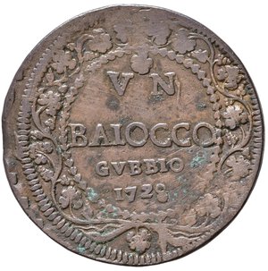 reverse: GUBBIO. Stato Pontificio. Benedetto XIII (1724-1730). Baiocco 1728 anno V. Cu. Munt. 47. qBB
