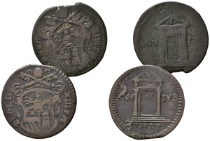 obverse: GUBBIO. Stato Pontificio. Benedetto XIII. Lotto di 2 monete da mezzo baiocco. Cu. MB