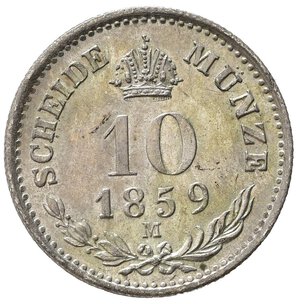 reverse: MILANO. Lombardo Veneto. Francesco Giuseppe I d Asburgo (1848-1866). 10 soldi austriaci 1859 (scheide munze). MIR 546. Rara. SPL+