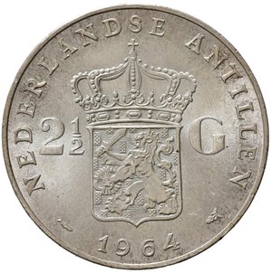 reverse: ANTILLE OLANDESI. 2 1/2 Gulden 1964. Ag. KM7. FDC