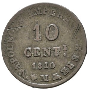reverse: MILANO. Napoleone I re d Italia (1805-1814). 10 centesimi 1810 M. Mi (1,90 g). Contorno liscio, sigla di zecca N (M coniata male). Gig.199. BB