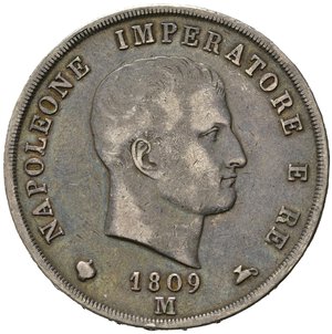 obverse: MILANO. Napoleone I re d Italia (1805-1814). 5 lire 1809 M. Ag. Gig. 100. qBB