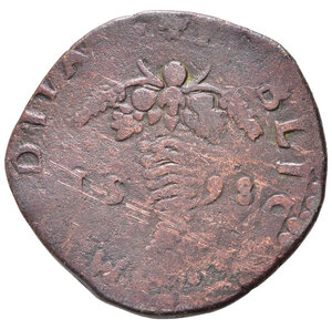 reverse: NAPOLI. Filippo II di Spagna (1554-1598). Tornese 1598. Cu (7,80 g). Molto raro. MB