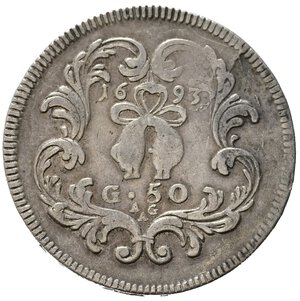 reverse: NAPOLI. Carlo II di Spagna (1674-1700). Mezzo ducato da 50 grana 1693. Ag (10,83 g). Magliocca 13. qBB