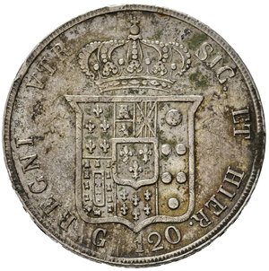 reverse: NAPOLI. Ferdinando II di Borbone (1830-1859). Piastra da 120 grana 1856. Ag (27,42 g). Magliocca 566. BB+
