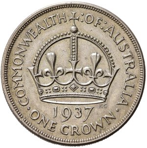 reverse: AUSTRALIA. Giorgio VI. Crown 1937. Ag. SPL+