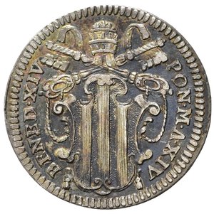 obverse: ROMA. Stato Pontificio. Benedetto XIV (1740-1758). Grosso TOTA PVLCHRA ES. Ag (1,31 g) anno XIV. BB+