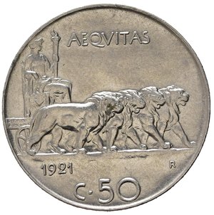 reverse: Regno d Italia. Vittorio Emanuele III (1900-1943). 50 centesimi 1921 contorno liscio 