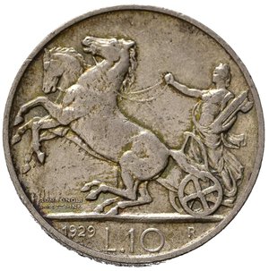 reverse: Regno d Italia. Vittorio Emanuele III (1900-1943). 10 lire 1929 **due rosette 