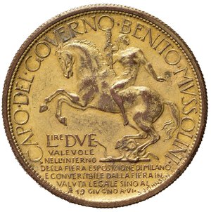 reverse: Regno d Italia. Vittorio Emanuele III (1900-1943). Esposizione di Milano 1928. Buono da 2 lire. Cu dorato. Gigante 1. qSPL
